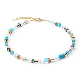 Coeur de Lion GeoCube® Fresh Turquoise, White & Gold Necklace