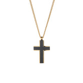 Cudworth Gold & Black Chequered Inlay Cross Necklace