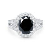 Art Deco Oval Ring with Black Cubic Zirconia