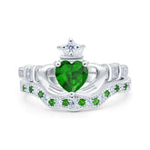 Claddagh Two Piece Ring Set with Emerald Cubic Zirconia