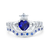 Claddagh Two Piece Ring Set with Sapphire Cubic Zirconia