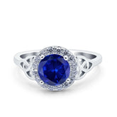 Celtic Trinity Knot Halo Ring with Blue Sapphire CZ