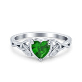 Celtic Trinity Heart Ring with Emerald Cubic Zirconia