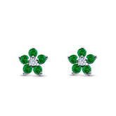 Flower Emerald Cubic Zirconia Stud Earrings