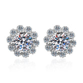 Moissanite Flower Stud Earrings in 925 Silver