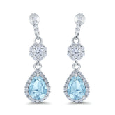 Halo Aquamarine Teardrop Drop Stud Earrings