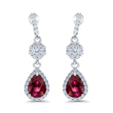 Halo Ruby Teardrop Drop Stud Earrings