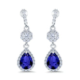 Halo Sapphire Teardrop Drop Stud Earrings