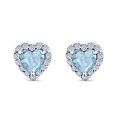 Heart Aquamarine Cubic Zirconia Stud Earrings