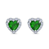 Heart Emerald Cubic Zirconia Stud Earrings