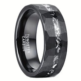 Meteorite Inlay Hammer Tone Black Tungsten Ring