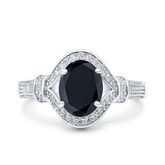 Art Deco Oval Ring with Black Cubic Zirconia