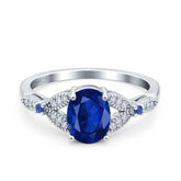 Art Deco Oval Ring with Sapphire Cubic Zirconia