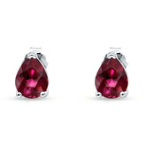 Teardrop Ruby Cubic Zirconia Stud Earrings
