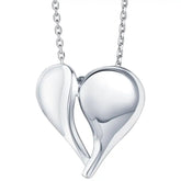 Silver heart-shaped pendant on a chain against a white background