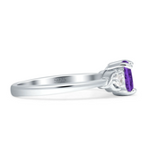 Three Stone Heart Ring with Amethyst Cubic Zirconia
