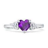 Three Stone Heart Ring with Amethyst Cubic Zirconia
