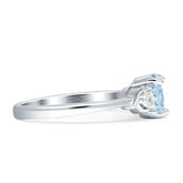 Three Stone Heart Ring with Aquamarine Cubic Zirconia