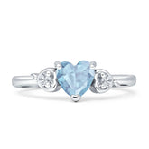 Three Stone Heart Ring with Aquamarine Cubic Zirconia