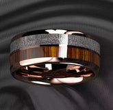 Wood Grain & Sparkling Inlay Rose Gold Tungsten Ring