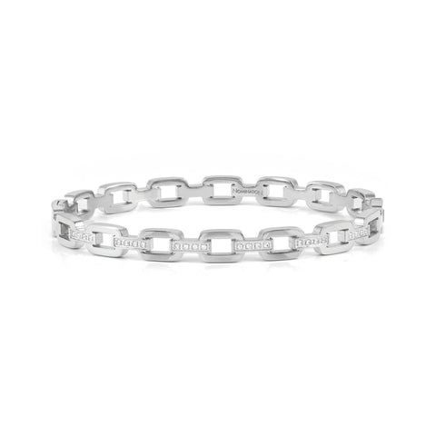 Pretty Bangles Stainless Steel Chain Style with White CZ - Large