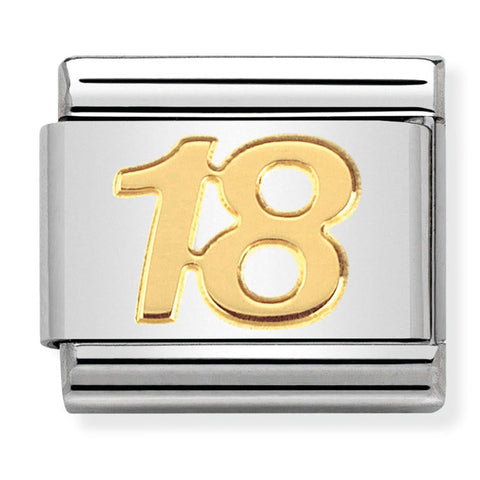 Nomination Composable Classic Link 030109/34 Number 18 Symbol in 18K Gold