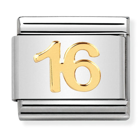 Nomination Composable Classic Link 030109/35 Number 16 Symbol in 18K Gold