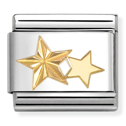 Nomination Composable Classic Link 030149/65 Double Star with Etched Detail in 18K Gold