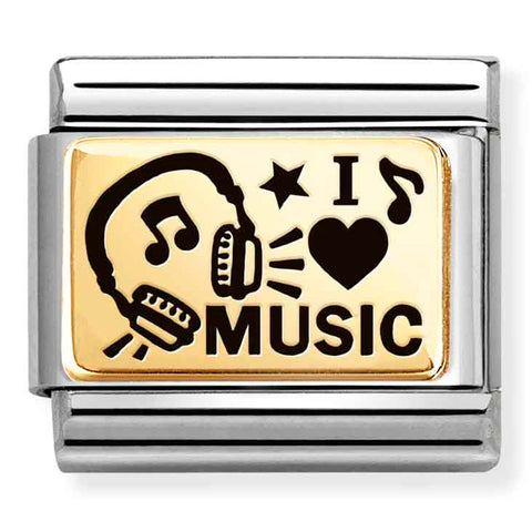 Nomination Composable Classic Link 030166/46 I Love Music Headphones in 18K Gold & Enamel