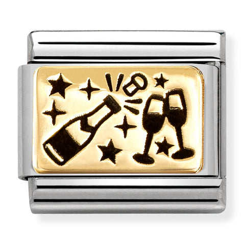 Nomination Composable Classic Link 030166/61 Champagne Glasses in 18K Gold with Black Enamel
