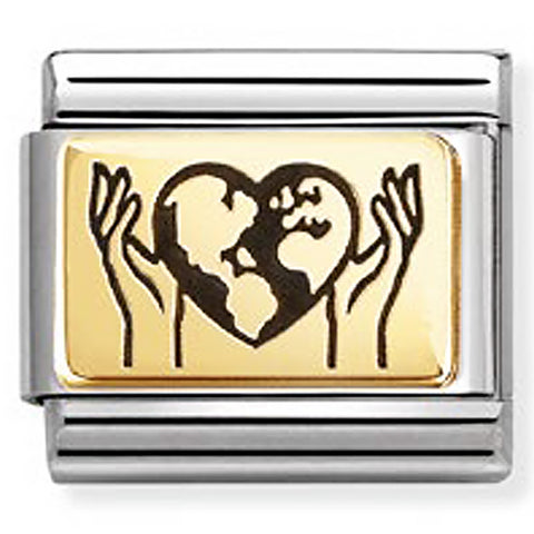 Nomination Composable Classic Link 030166/67 World in Your Hands in 18K Gold & Enamel