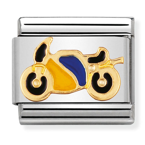 Nomination Composable Classic Link 030203/40 Yellow & Blue Motorbike in 18K Gold & Enamel