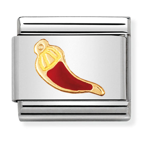 Nomination Composable Classic Link 030205/24 Red Horn in 18K Gold & Enamel