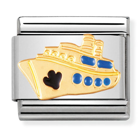 Nomination Composable Classic Link 030210/12 Cruise Ship in 18K Gold & Enamel