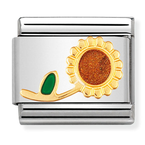 Nomination Composable Classic Link 030214/26 Sunflower with Stem in 18K Gold & Enamel