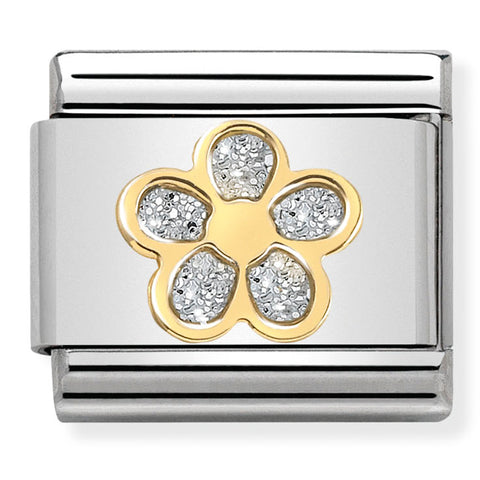 Nomination Composable Classic Link 030220/06 Flower with Glitter Enamel in 18K Gold