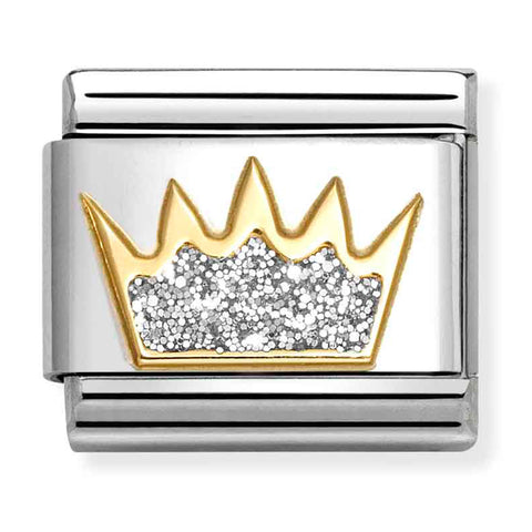 Nomination Composable Classic Link 030220/21 Crown in 18K Gold & Silver Glitter Enamel