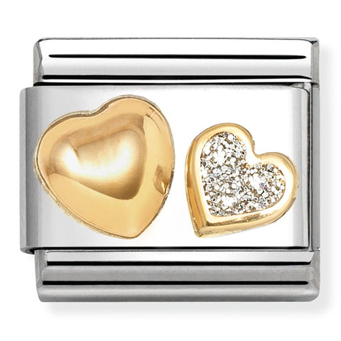 Nomination Composable Classic Link 030220/26 Raised Heart with Silver Glitter Heart in 18K Gold & Enamel