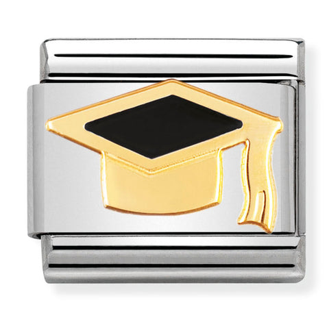 Nomination Composable Classic Link 030223/08 Black Graduation Hat in 18K Gold & Enamel