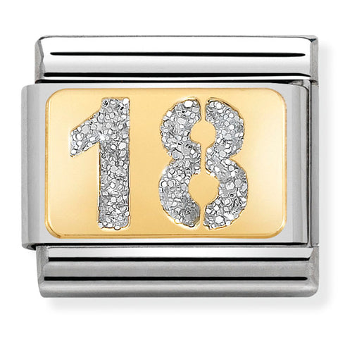 Nomination Composable Classic Link 030224/01 Number 18 with Glitter in 18K Gold