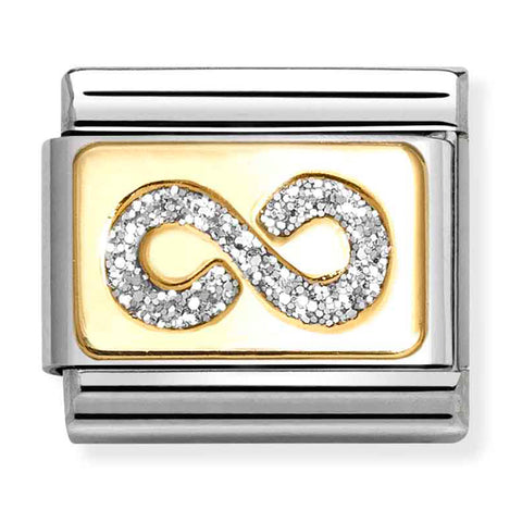 Nomination Composable Classic Link 030224/06 Infinity in 18K Gold & Silver Glitter Enamel