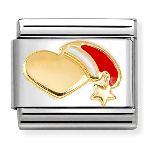 Nomination Composable Classic Link 030225/27 Heart with Santa Hat in 18K Gold with Enamel