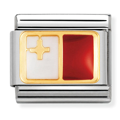 Nomination Composable Classic Link 030234/29 Malta Flag in 18K Gold & Enamel