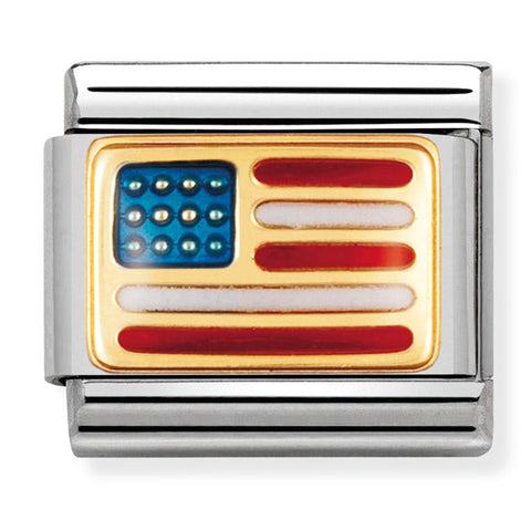 Nomination Composable Classic Link 030235/04 USA Flag in 18K Gold & Enamel