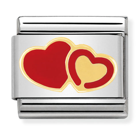 Nomination Composable Classic Link 030253/29 Red and Gold Hearts in 18K Gold & Enamel