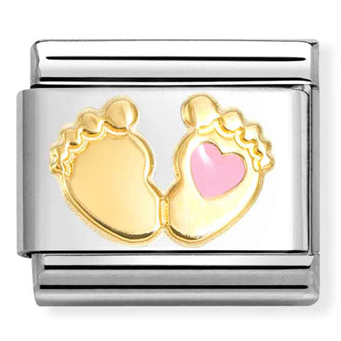 Nomination Composable Classic Link 030272/85 Baby Feet with Pink Heart in 18K Gold & Enamel
