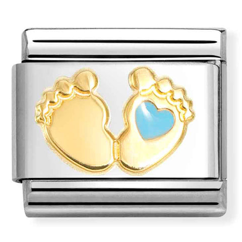 Nomination Composable Classic Link 030272/86 Baby Feet with Blue Heart in 18K Gold & Enamel