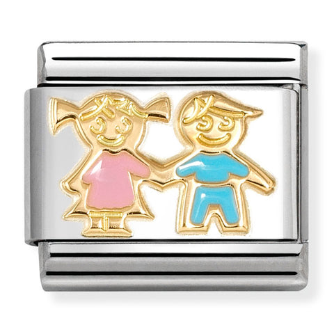 Nomination Composable Classic Link 030272/92 Brother & Sister in 18K Gold with Enamel