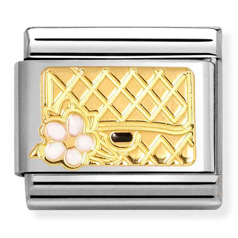 Nomination Composable Classic Link 030272/94 Bag with Flower in 18K Gold & Enamel
