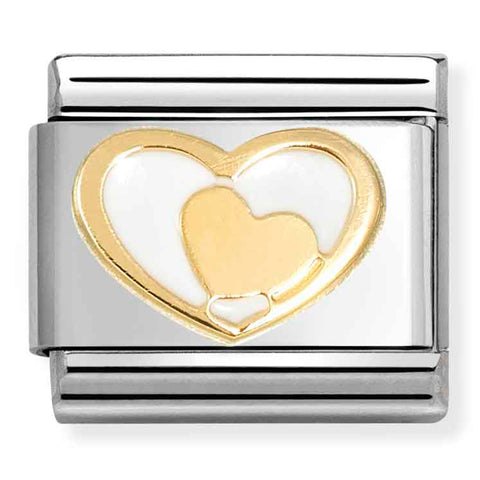 Nomination Composable Classic Link 030283/27 White Heart with Gold Heart in 18K Gold & Enamel